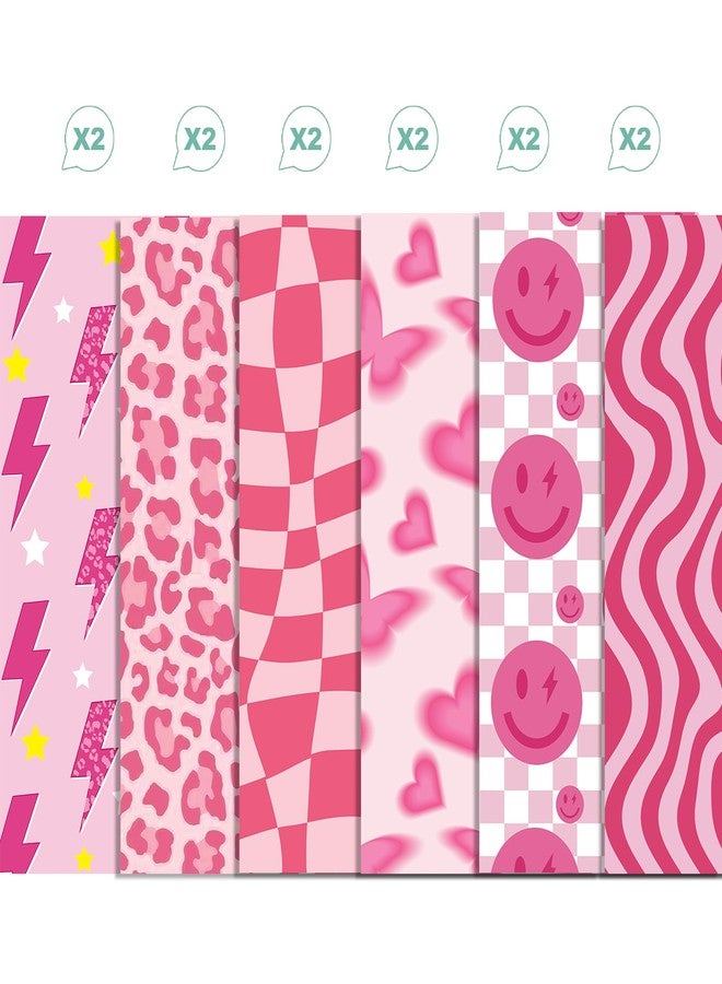Bolsome 12 Sheets Preppy Themed Wrapping Paper, Pink Smiley Lightning Leopard Butterfly Pattern Gift Wrap Paper for Early 2000s y2k Bachelorette Wedding Party DIY Craft - Image 3